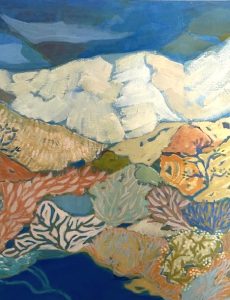 Landskap från grekisk ö. från utställning med titeln: Det blå landet